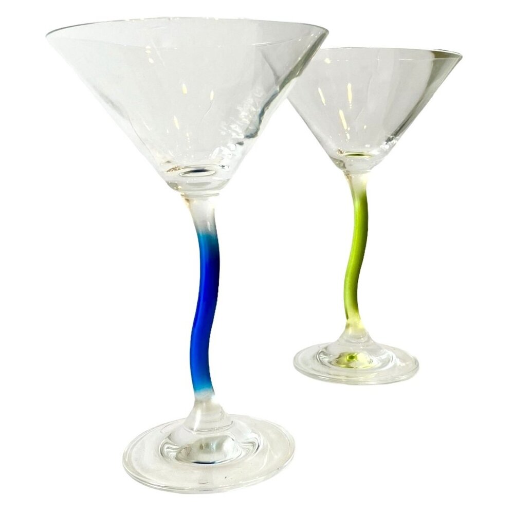 SET 2 VTG Leonardo Bent/Twisted Martini Glasses (1 Green/1 Blue) Stem -Germany